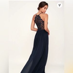 Lulu’s Navy Blue Lace-Back Maxi Dress